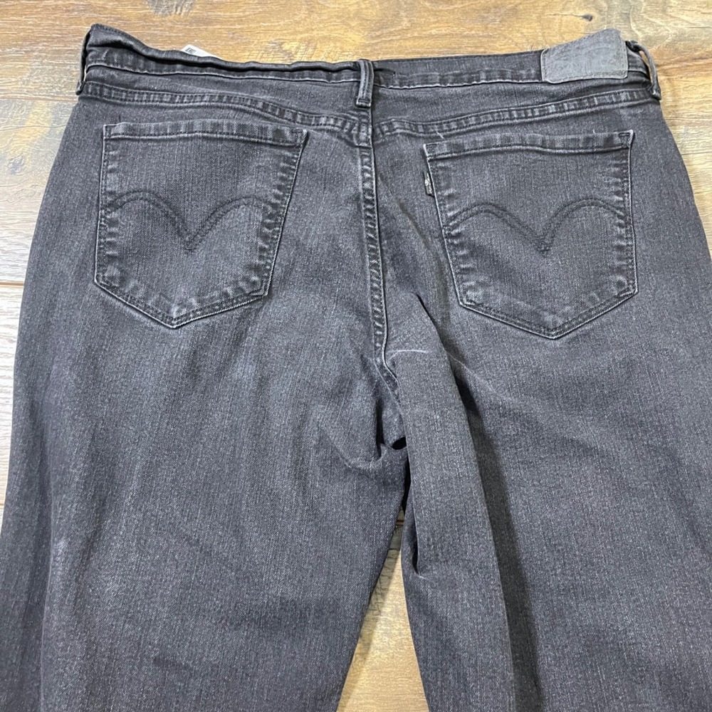 Levis 505 Straight Leg Jeans Womens 32 Black Faded WaterLess Denim Pants Grunge - Picture 6 of 7